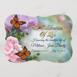 Celebration of life Invitation butterflies orchids