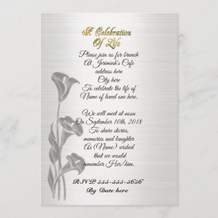 Celebration of life Invitation Calla lilies