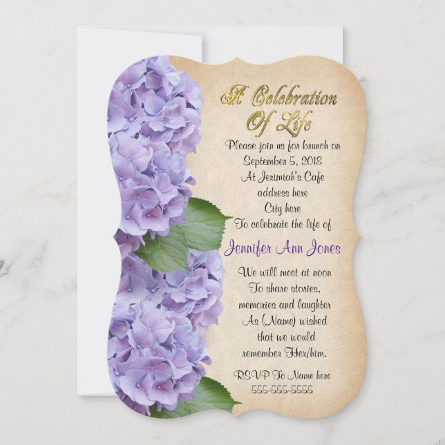 Celebration of life Invitation hydrangea (Front)