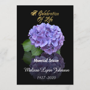 Celebration of life Invitation Hydrangea on black