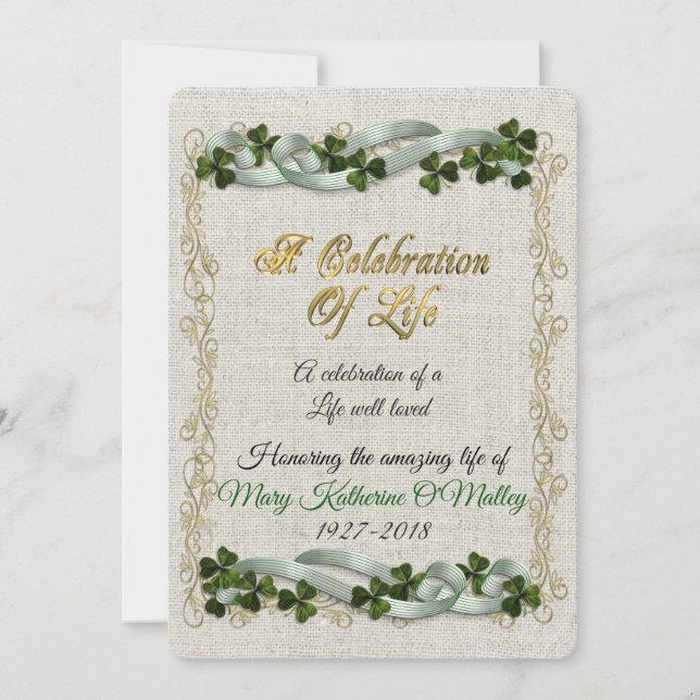 Celebration of life Invitation Irish theme (Front)
