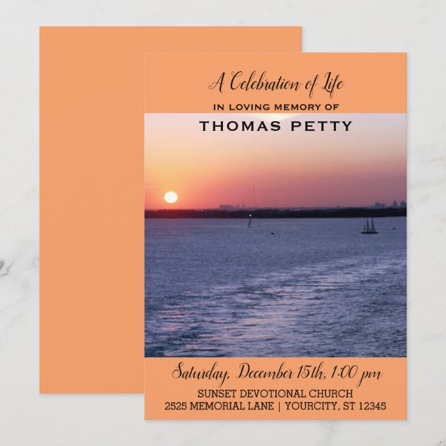 Celebration of Life Invitation Sailboat Sunset (Front/Back)