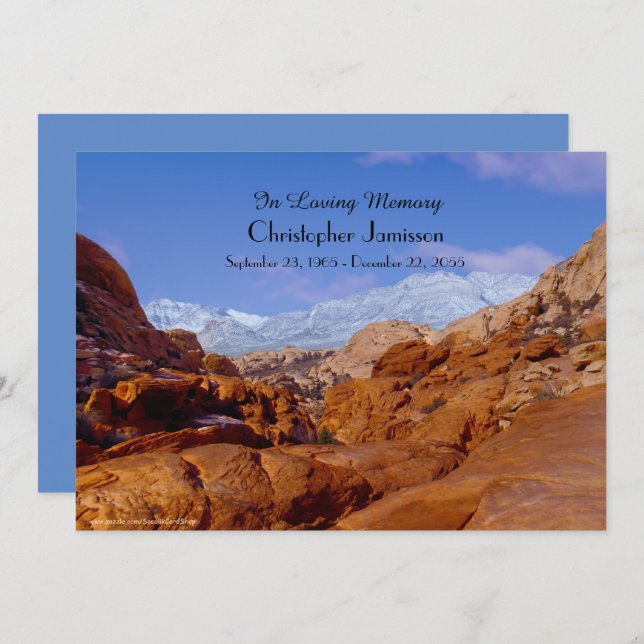 Celebration of Life Invitation Snow on Red Rocks (Front/Back)