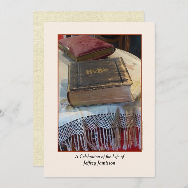 Celebration of Life Invitation, Vintage Bible Invitation (Front/Back)