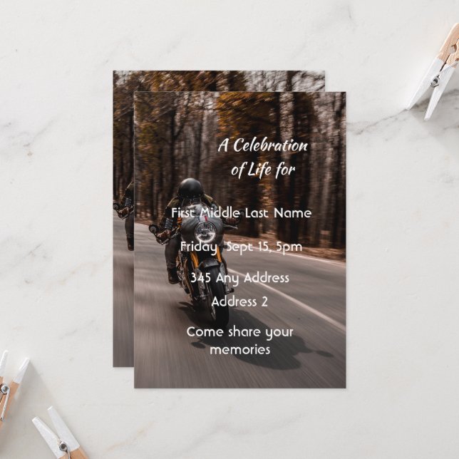 Celebration of Life Invite CustomMotorcycle Biker  (Front/Back In Situ)