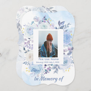 Celebration of Life Invite Hummingbird Blue Roses 