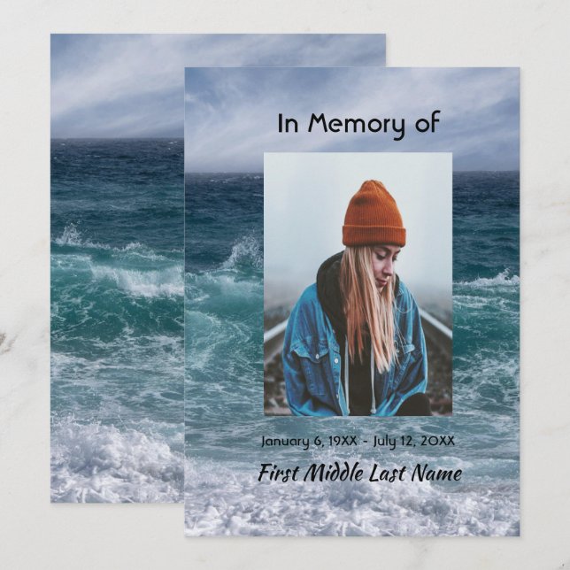 Celebration of Life Invite Ocean Sea Beach (Front/Back)