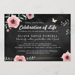 Celebration of Life Invite Pink & Black Floral
