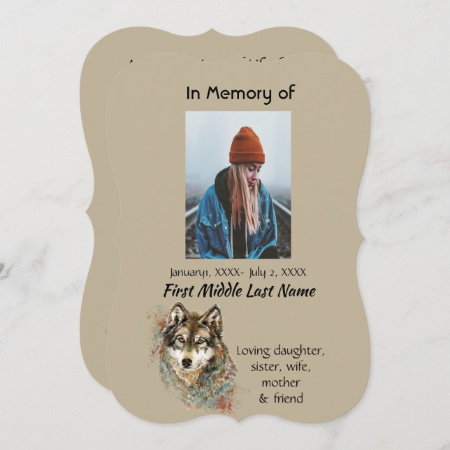 Celebration of Life Invite Watercolor Wolf Animals (Front/Back)