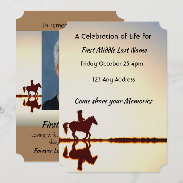 Celebration of Life Invite with Horse Back Riding (Front/Back)