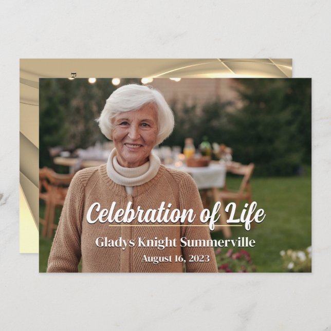 Celebration of Life | Landscape Golden Glow QRCode Invitation (Front/Back)