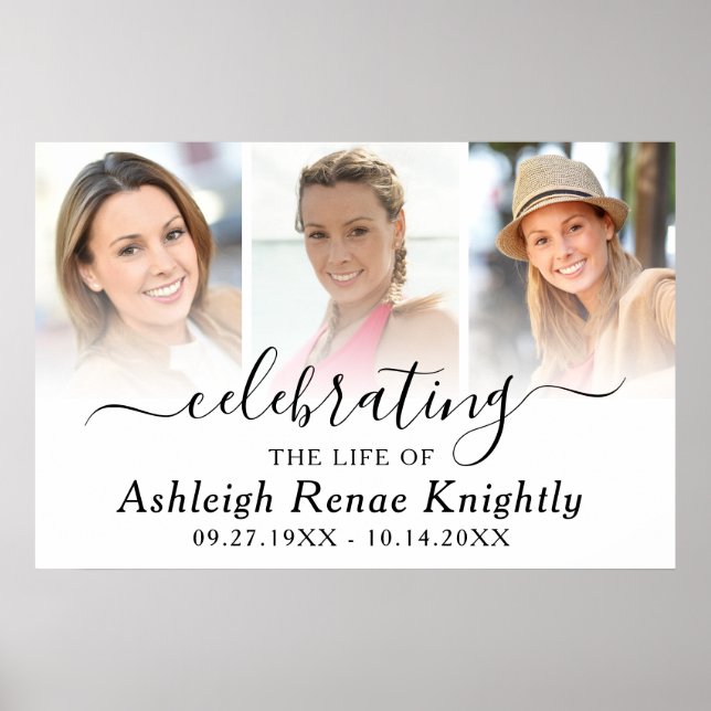 Celebration of Life Memorial 3 Photo Banner Poster (Front)