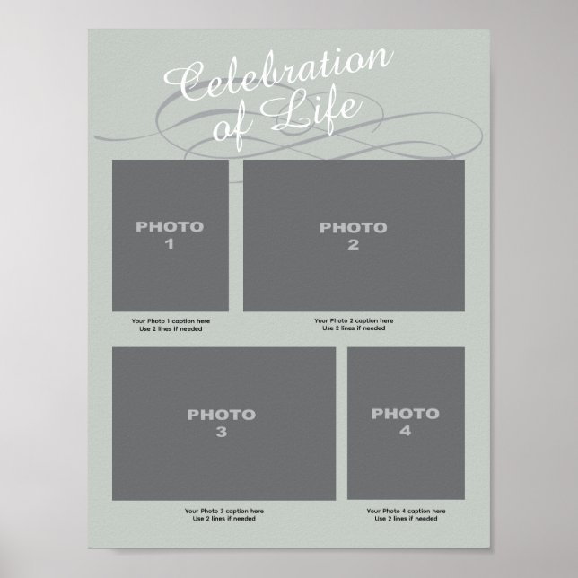Celebration of Life Memorial 4 Photo Sheet Poster (Front)