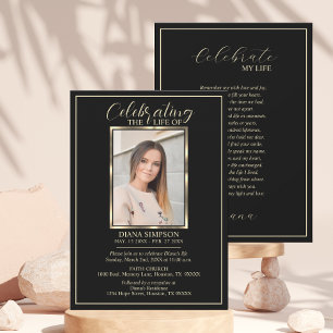 Celebration of Life Memorial Black Photo & Poem Invitation
