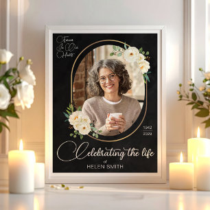 Celebration of Life, Memorial Elegant Floral Photo Poster