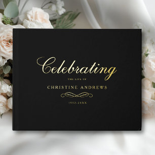 Celebration of Life Memorial–Elegant Minimal Black Guest Book