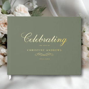 Celebration of Life Memorial–Elegant Minimal Green Guest Book