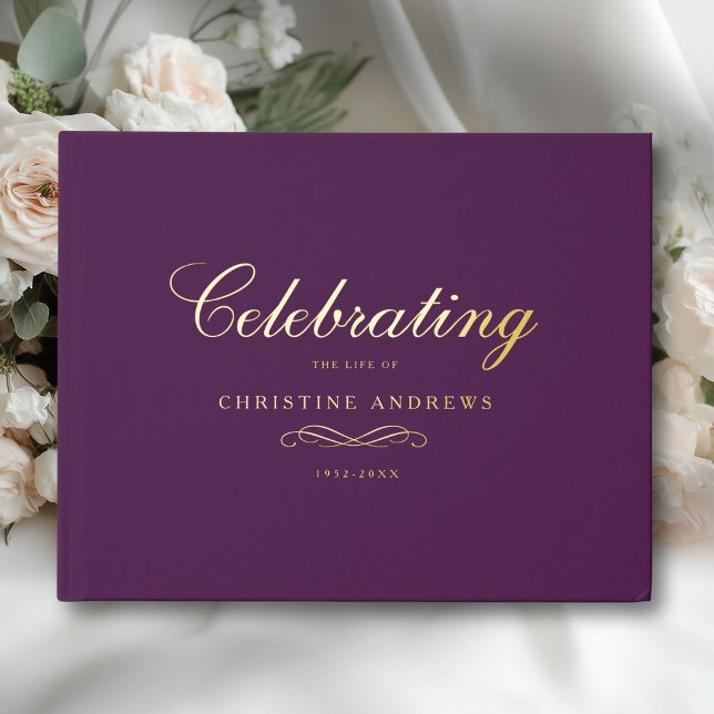 Celebration of Life Memorial–Elegant Minimal  Guest Book (Celebration of Life Memorial–Elegant Minimal Foil Violet Guest Book)
