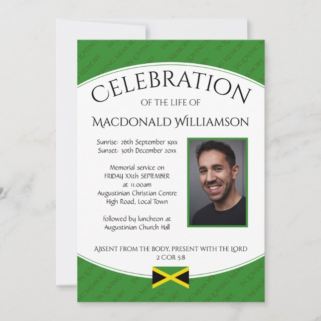 CELEBRATION OF LIFE Memorial Funeral JAMAICA Photo Invitation (Front)