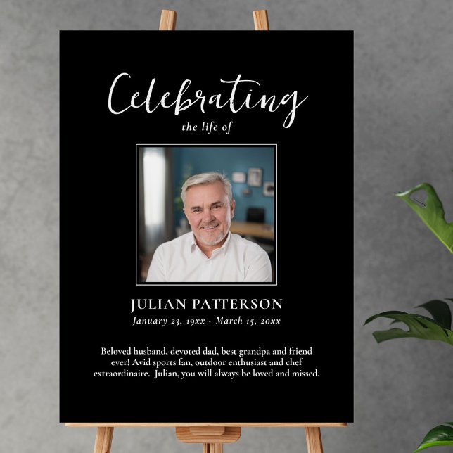 Celebration of Life Memorial Photo Black Custom Acrylic Sign (Creator Uploaded)