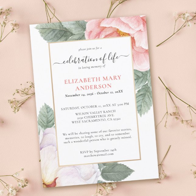 Celebration of Life Memorial Pink Botanical Invitation (Creator Uploaded)