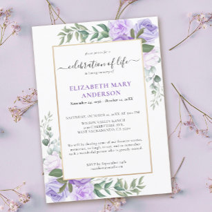 Celebration of Life Memorial Purple Floral Invitation