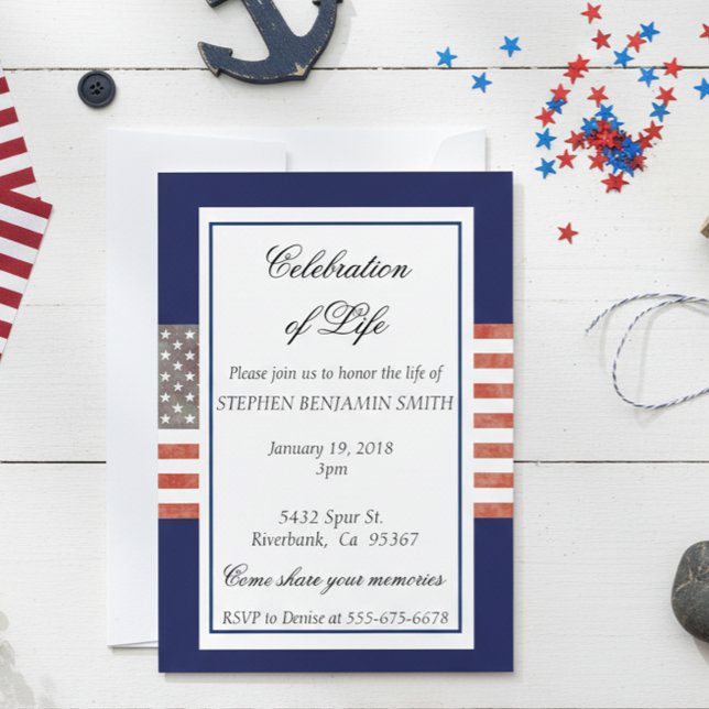 Celebration of Life Memorial Service Veteran Flag Invitation (Creator Uploaded)