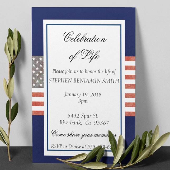 Celebration of Life Memorial Service Veteran Flag Invitation (Creator Uploaded)