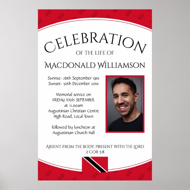 CELEBRATION OF LIFE Memorial TRINIDAD Photo Invita Poster (Front)