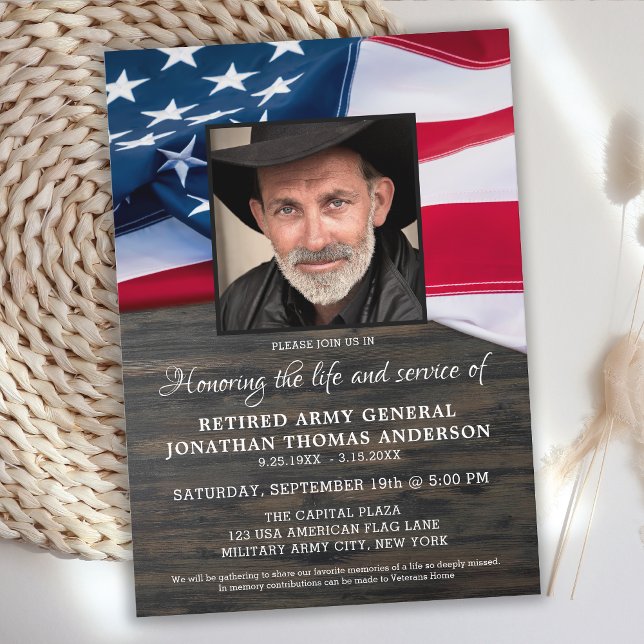 Celebration Of Life Military Veteran American Flag Invitation (Creator Uploaded)