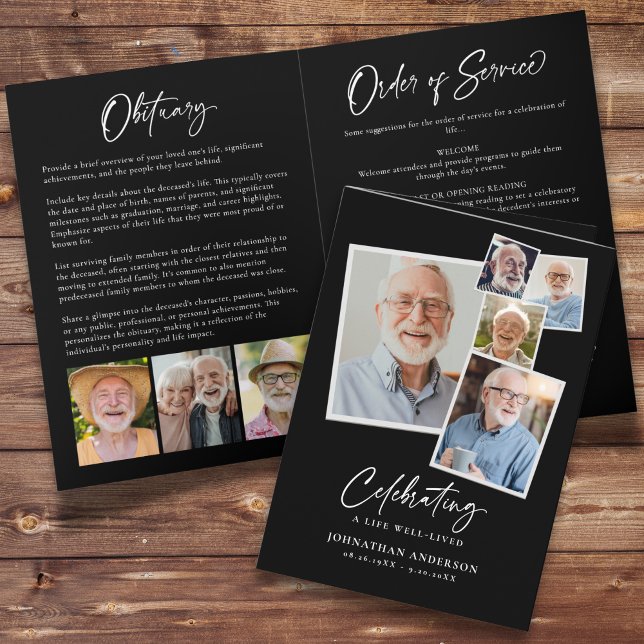 Celebration of Life Modern 8-Photo Collage Elegant Program (Creator Uploaded)