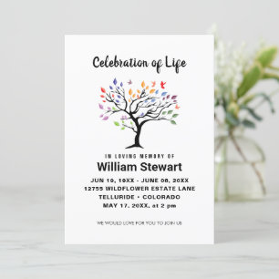 Celebration of Life   Modern Funeral Colour Tree Invitation