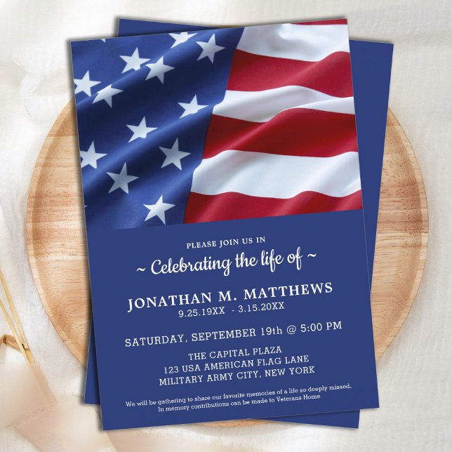 Celebration Of Life Modern Patriotic American Flag Invitation (Creator Uploaded)