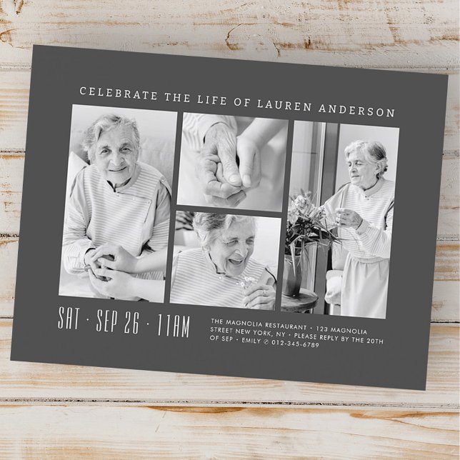 Celebration of Life Modern Simple 4 Photo Collage Postcard (Creator Uploaded)