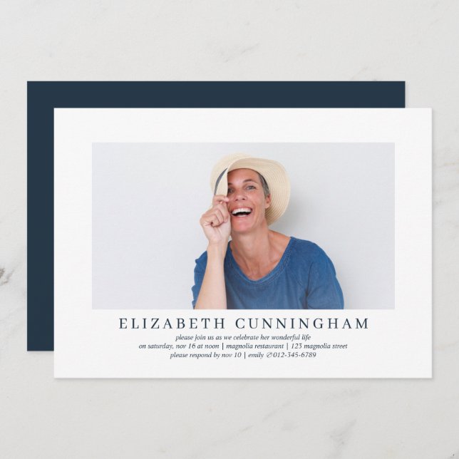 Celebration of Life Modern Simple Elegant Photo Invitation (Front/Back)