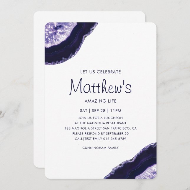 Celebration of Life Natural Mineral Stone Invitation (Front/Back)