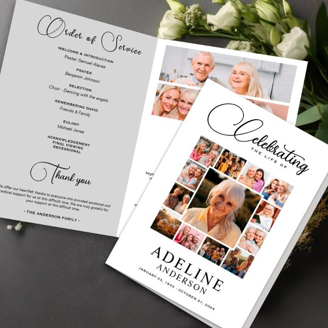 Celebration of Life Obituary Photo Bifold Funeral Flyer (Elegant In Loving Memory Photo Funeral Program Flyer)