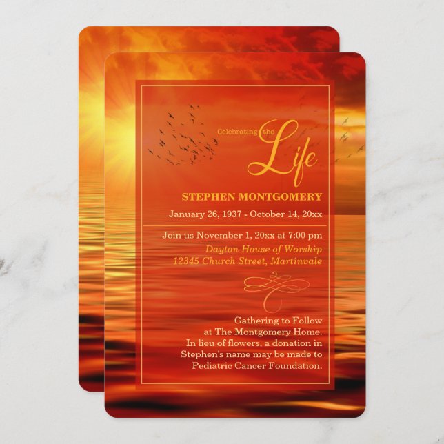 Celebration of Life Ocean Sunset Horizon Invitation (Front/Back)