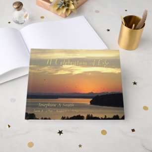 Celebration of Life Orange Sunset Memorial Guest Book