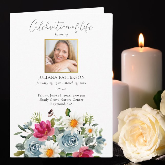 Celebration of Life Painted Floral Funeral Program (Creator Uploaded)
