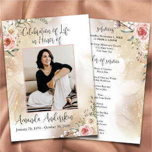 Celebration of Life Peach & Gold Order of Service Program