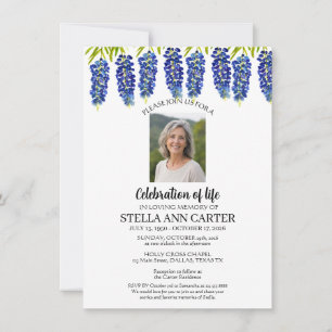 Celebration of Life Photo Bluebonnets Funeral Invitation