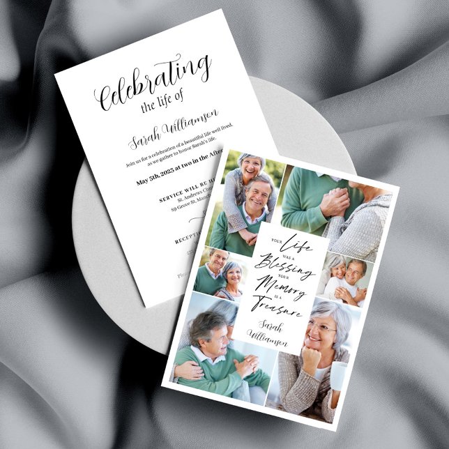 Celebration of Life Photo Collage Funeral Memorial Invitation (Creator Uploaded)