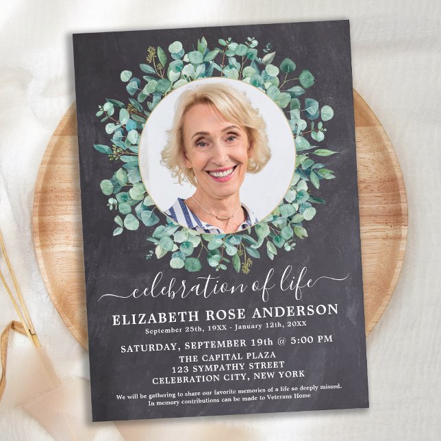 Celebration Of Life Photo Eucalyptus Greenery Invi Invitation (Creator Uploaded)