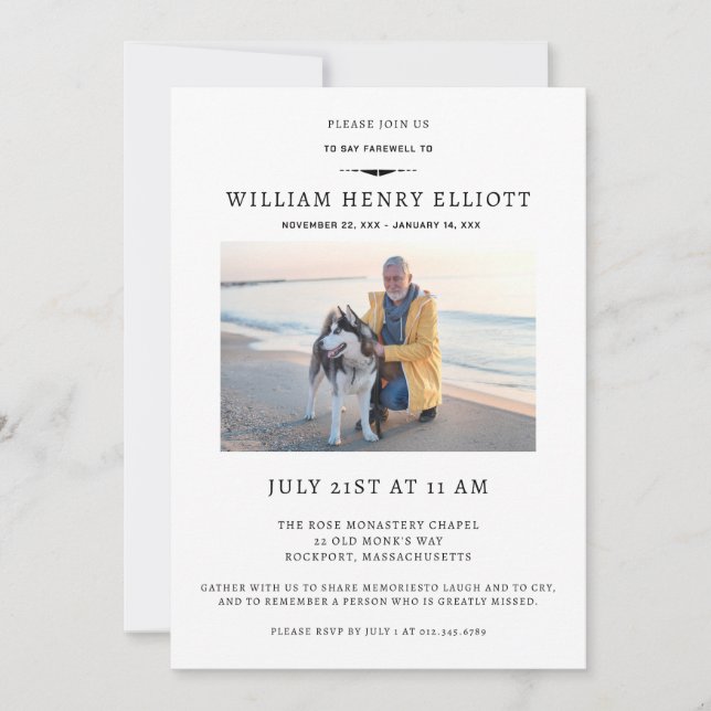 Celebration of Life Photo Farewell Funeral Service Invitation (Front)