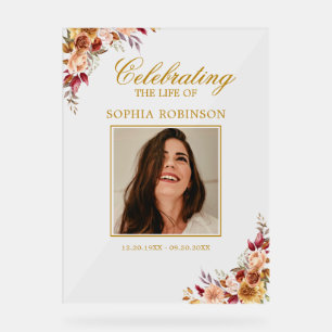 Celebration of Life Photo Floral Memorial Acrylic Sign