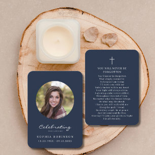 Celebration of Life Photo Funeral Blue Prayer Card