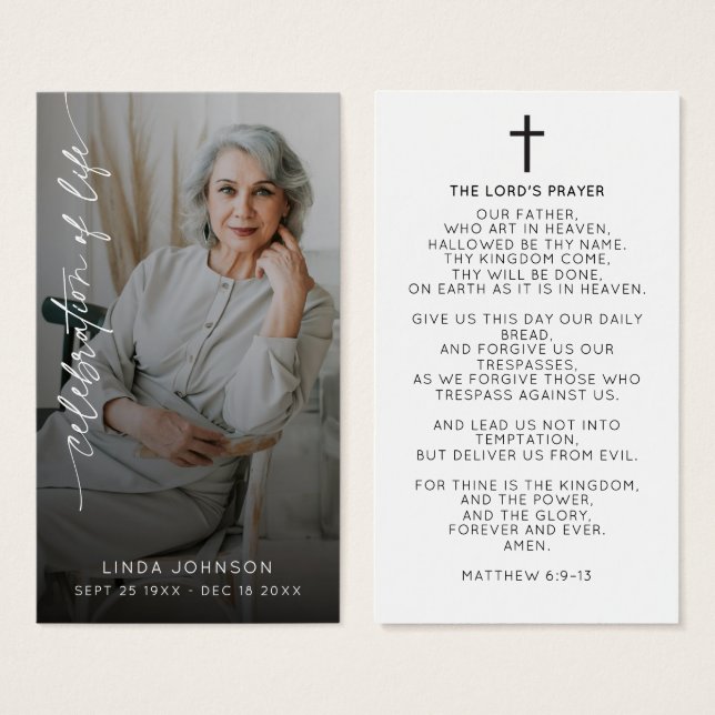 Celebration of Life Photo Funeral Prayer Keepsake (Front & Back)