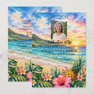 Celebration of Life Photo Hawaii Floral Funeral Invitation