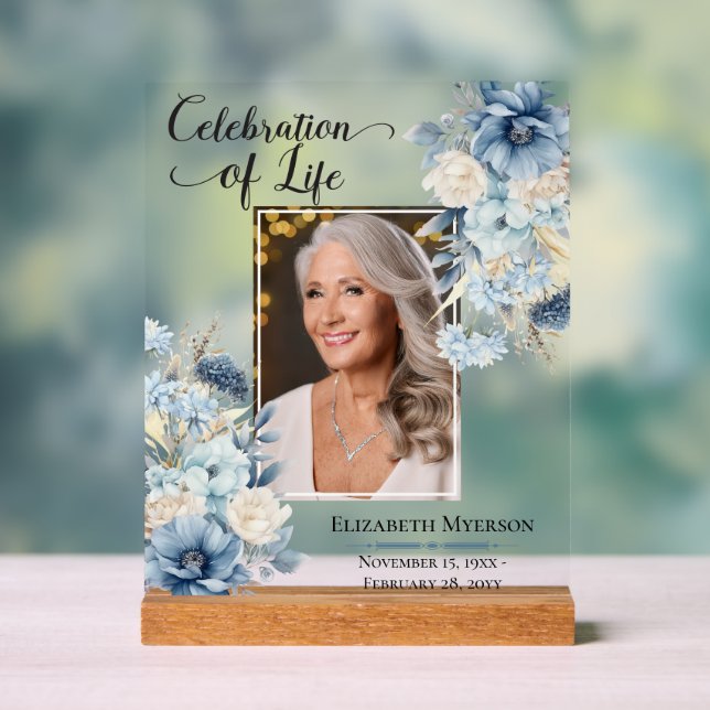 Celebration of Life Photo Memorial Acrylic Sign (Neutral)